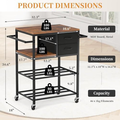 3D Printer Stand with Filaments Storage, Rolling 3D Printer Table Filament Storage Rack with Drawer and Lockable Wheels, Heavy Duty Spool Organizer Rack for Workshop Studio Office