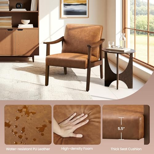 Yaheetech Accent Chairs Set of 2, Mid-Century Faux Leather Armchairs Brown - color: Brown
