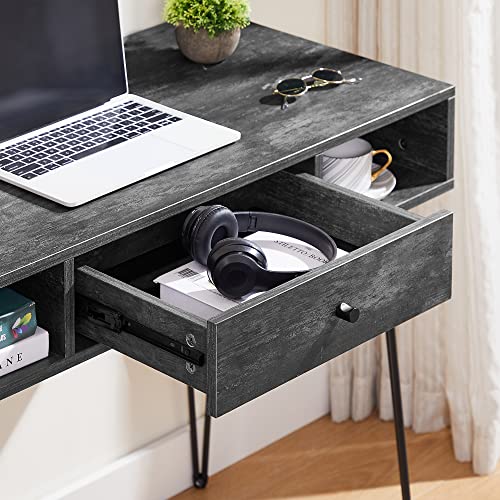 VECELO 39.3" Home Office Work Table with Drawers,Computer Desk with Hairpin Leg for Writing/Study,Charcoal Grey - color: Charcoal Grey