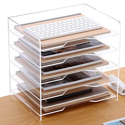 SANRUI Acrylic Paper Organizer Letter Tray for Desk, 5 Tier Enlarged File Sorter,Clear File Holder Desktop Shelf Document Storage for School Office Home - style: Enlarged 5 Tier File Tray Holder