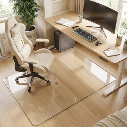 36"x48" Tempered Glass Chair Mat for Hardwood Floor & Carpet | 0.2" Thick Heavy-Duty Tempered Glass With 4 Non-Slip Pads, Smooth Rolling Surface Protects Floors From Scratches And Cracks - size: 36" x 48"