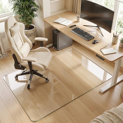 36"x48" Tempered Glass Chair Mat for Hardwood Floor & Carpet | 0.2" Thick Heavy-Duty Tempered Glass With 4 Non-Slip Pads, Smooth Rolling Surface Protects Floors From Scratches And Cracks - size: 36" x 48"