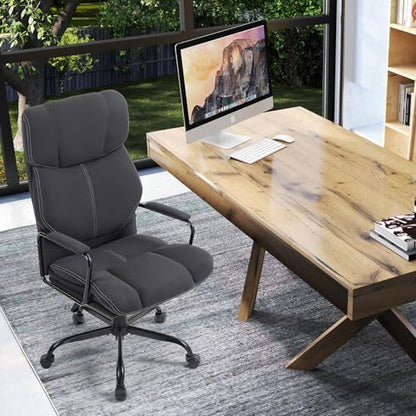 Dark Gray Big and Tall Ergonomic Executive Office Chair | Thick Cushion, Lumbar Support, Adjustable Height & Armrests, Rolling Swivel - color: Grey, style: fabric w/o footrest