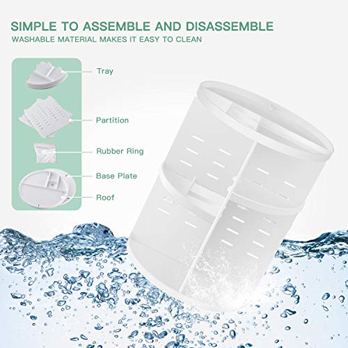 seinlife 360 Rotating Makeup Organizer,DIY Adjustable Spinning Holder,Foldable Cosmetic Storage Display box,Large Capacity Make up Caddy Shelf,Fits Countertop Vanity and Bathroom (WHITE) - color: WHITE