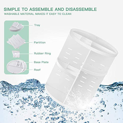 seinlife 360 Rotating Makeup Organizer,DIY Adjustable Spinning Holder,Foldable Cosmetic Storage Display box,Large Capacity Make up Caddy Shelf,Fits Countertop Vanity and Bathroom (WHITE) - color: WHITE