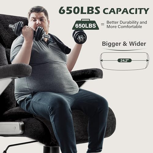 650lbs Big and Tall Office Chair with Thick Spring Cushion,5D Flip Arm Ergonomic Executive Office Chair Adjustable Lumbar Airbag&Extra Wide,Comfy Large Padded Heavy Duty Game Chair,Blackcloth - color: Blackcloth