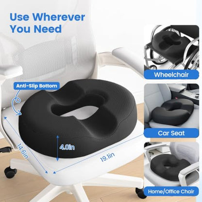 Donut Pillow Cooling Gel Memory Foam Cushion, XXL, Black - color: Black, size: XX-Large