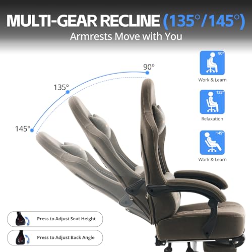 Desk Computer Gaming Chair - Ergonomic Game Office Chair with Extended Footrest and Massage Lumbar Support, Home Gamer Video Game Chairs with Spring Cushion for Adults (Pro Grey Leather) - color: Pro Grey Leather