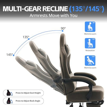 Desk Computer Gaming Chair - Ergonomic Game Office Chair with Extended Footrest and Massage Lumbar Support, Home Gamer Video Game Chairs with Spring Cushion for Adults (Pro Grey Leather) - color: Pro Grey Leather