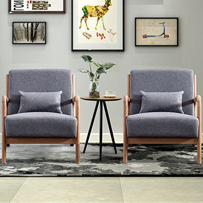 INZOY Mid Century Modern Accent Chair with Wood Frame, Upholstered Living Room Chairs with Waist Cushion, Reading Armchair for Bedroom Sunroom (Dark Grey) - color: A-grey