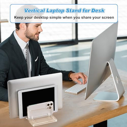 Chunful Adjustable Vertical Laptop Stand for Desk, Acrylic 3 Slot Laptop Holder Desktop, Invisible Desktop Notebook Dock for Notebook Computer, All Gaming Laptops up to 17'' - color: Clear, style: 3 Slot
