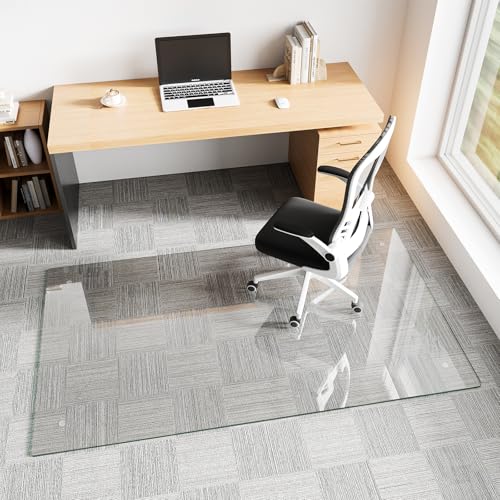 Koonmi Glass Chair Mat for Carpet, 40"x80" Thick Office Chair Mat | Tempered Glass Chair Mats with Round and Polished Edges, Smooth Rolling for Carpet Floor Protection, Scratch-Resistant - color: Transparent, size: 40"x80"