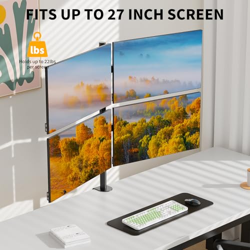 Black Quad Monitor Arm Mount for 13-27 Inch Screens | Ultrawide Screens Up to 34 inch Fully Adjustable Stand with C-Clamp/Grommet Base Max VESA 100x100 Each Screen Capacity 22lbs - size: 4 Arms for 13"-27"