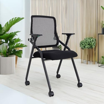 Updated Conference Room Chairs, Folding Office Desk Chair with Lumbar Support and Sliding Armrest with Casters, Stackable Office Guest Chairs & Reception Chairs,8 Pack Black - color: Black, size: 8 Pack