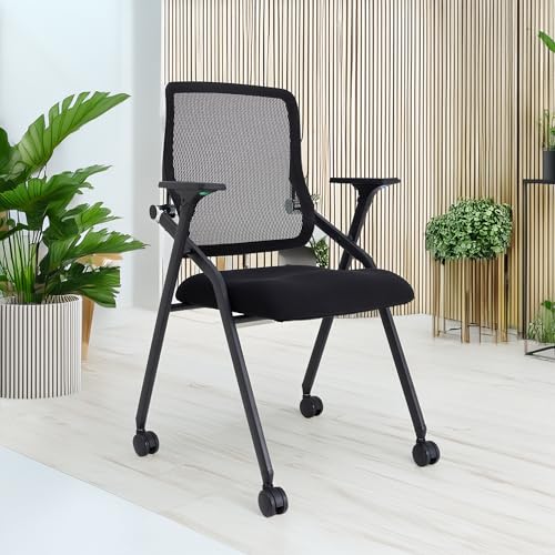 Updated Conference Room Chairs, Folding Office Desk Chair with Lumbar Support and Sliding Armrest with Casters, Stackable Office Guest Chairs & Reception Chairs, 10 Pack Black - color: Black, size: 10 Pack