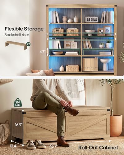 70.9" Tall Bookshelf with Rolling Storage Bench, Multi-Function, Heavy-Duty