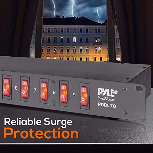 PDU Power Strip Surge Protector - 150 Joule 9 Outlet Strips Surge Protector Heavy Duty Electric Extension Cord Strip - 1U Rack Mount Protection Power Outlet Strip W/ 9 Front Switch - PylePro PDBC70 BLACK - size: 150J