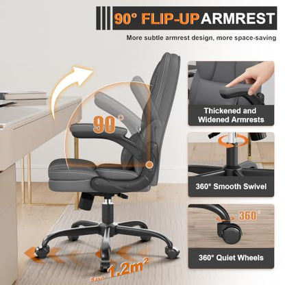 Executive Office Chair Flip Up Arms Lumbar Support Home Office Desk Chair - color: Grey