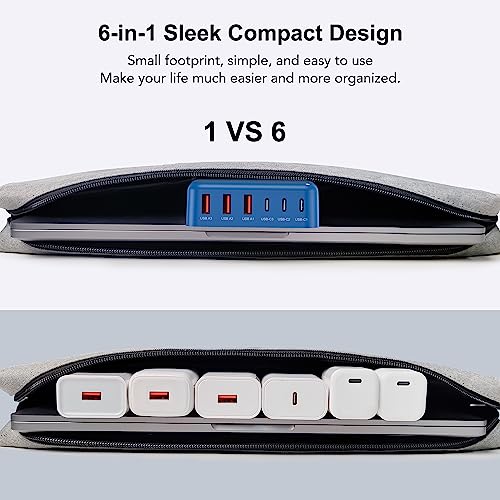 USB Fast Charger Block 50% Smaller 100W Max 6-Port GaN USB Charging Station - color: C-Blue, size: 100W