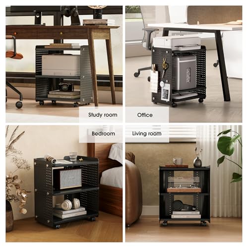 Fenge 3D Printer Stand, Heavy Duty Printer Cart with Wheels, Black | 17.8"W x 13.2"D x 21.8"H, Heavy Duty Pegboard Storage Organizer with Adjustable Shelf, 3-Tier Home Office Stand - color: Black