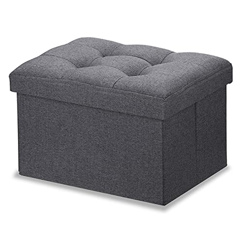 LINMAGCO Ottoman with Storage Small Foot Rest Stool Under Desk Stool Short Folding Footrest for Living Room Bedroom Home Office Dorm Dark Gray 16X12X12IN - color: Darkgray, size: 12"D x 16"W x 12"H