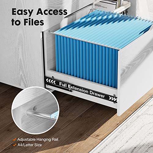 File Cabinet with 3 Drawers, Mobile Lateral Filing Cabinet with Open Storage Shelves for Home Office Under Desk Storage, White - color: White