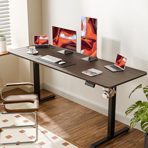 67"x24" Standing Desk, Height Adjustable Sit-Stand Home Office, Walnut | Electric Adjustable Standing Desk, Sit to Stand Computer Office Desk with Splice Board, Memory Preset, Lifts 28.7''-46.5" - color: Black Frame-walnut, size: 67-inch