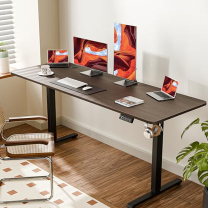 67"x24" Standing Desk, Height Adjustable Sit-Stand Home Office, Walnut | Electric Adjustable Standing Desk, Sit to Stand Computer Office Desk with Splice Board, Memory Preset, Lifts 28.7''-46.5" - color: Black Frame-walnut, size: 67-inch