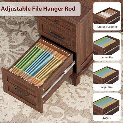 GarveeHome Executive Desk with File Drawers, Farmhouse Home Office Desk with Charging Station, 60 in Wooden Computer Desk with Cabinet Storage for Work Study Writing, Walunt Brown - color: Walunt Brown