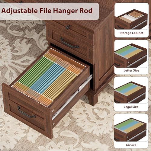 GarveeHome Executive Desk with File Drawers, Farmhouse Home Office Desk with Charging Station, 60 in Wooden Computer Desk with Cabinet Storage for Work Study Writing, Walunt Brown - color: Walunt Brown