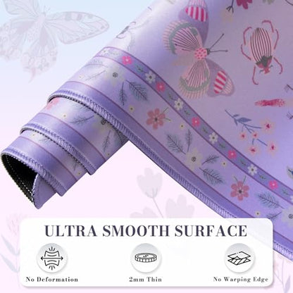 iCasso Purple Large Mouse Pad, Desk Matt for Desktop | XXL Desk Mat for Keyboard and Mouse, Anti-Slip Big Mousepad Computer Mat with Stitched Edges - color: Insect-purple