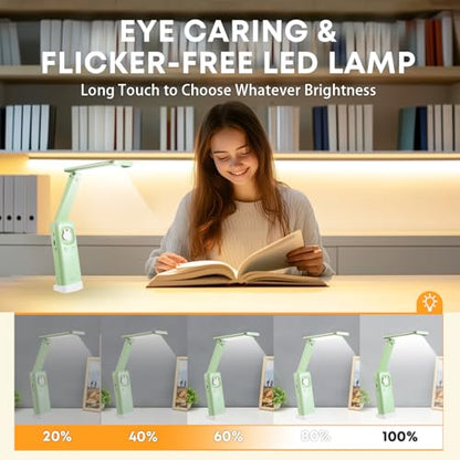 VAVOFO Cute Bunny Desk Lamp, Foldable LED Rechargeable Eye-Caring Reading Light, 3 Color Modes Dimmable Night Light for Kids Girls Bedroom Study Dorm Room (Mint Green) - color: Green