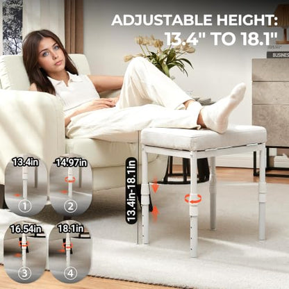 Adjustable Ottoman Pouf Footrest, 60 Degree Tilt, Beige | 4-Height, 28 Positions, Iron frame, Foam Cushion, 15.74 x 11.81 x 13.34 in, Under Desk, Living room, Home Office - color: Beige