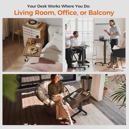 Agilestic 26*16 Inch Height Adjustable Electric Standing Desk, Dark Walnut | Sit Stand Up Computer Desk, with Wheels, Memory Presets, Stable Steel Frame, 88 lbs, Home Office, Studying - color: Dark Walnut, size: 26 x 16Inch