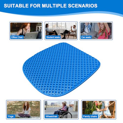 Large Gel Seat Cushion for Long Sitting With Non-Slip Cover,Soft & Breathable,Chair Cushion,Car seat Cushion,Office seat Cushion,Seat Cushion for Desk Chair,Wheelchair Cushion (Blue, Large Size) - size: Large Size