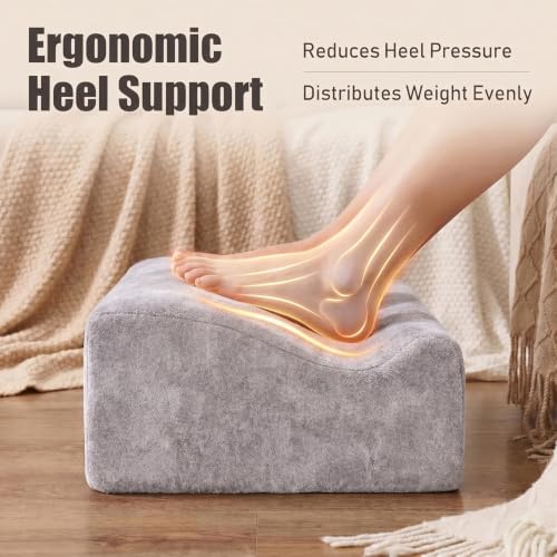 Under Desk Foot Rest with Warm Feet Pocket – Ergonomic Office Footstool, Memory Foam, Washable Cover, Non-Slip Bottom, for Heel & Leg Support, Back Pain Relief (Grey+)