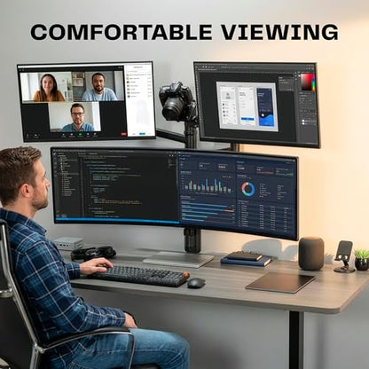 VIVO Quad Ultrawide Wall Mount, Heavy Duty Pneumatic Arm Monitor Station, Fits Four 38 inch Screens, Pneumatic Height Adjustment and 140lb Weight Capacity, Black, MOUNT-V400D - size: Quad Mount, style: Wall Mount