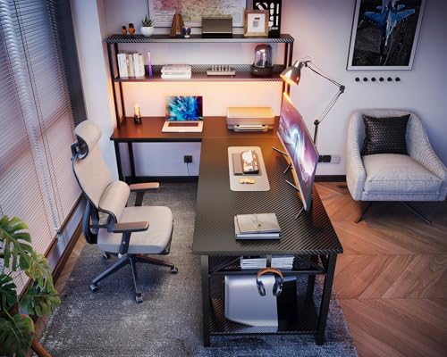ODK 61 Inch L Shaped Gaming Desk with Hutch & Headphone Hook - size: 61 Inch