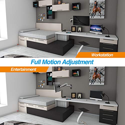 AVLT Single Extended Monitor Wall Mount for 13-32" Screens - Silver | Supports flat/curved/ultrawide screens up to 19.8 lbs. Smooth gas spring control, VESA 75x75/100x100 and clean cable routing - color: Single Extended