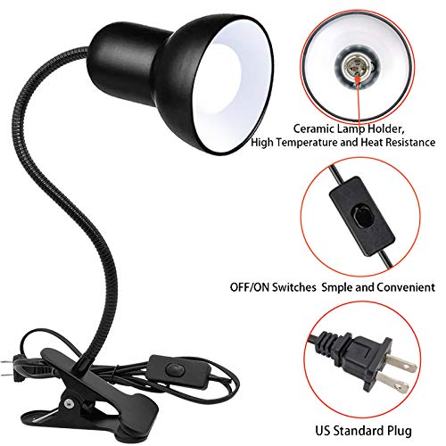 Desk Lamp, 360 Rotation Clip On Reading Light - Gooseneck Lamp with Cable, Portable Clamp Light for Bedroom, Office, Home Lighting