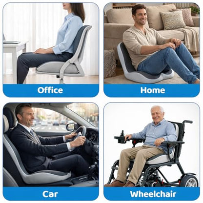 Seat Cushion and Lumbar Support for Office Chair & Car Seat, Memory Foam Ergonomic Design for Long Sitting, Sciatica Support & Tailbone Pressure Relief