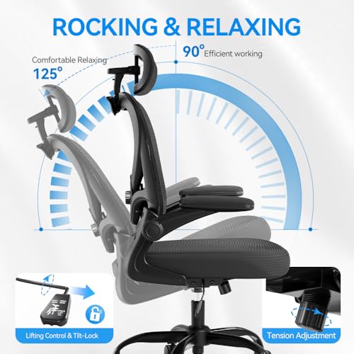 Ergonomic Office Chair, Mesh Home Office Desk Chairs with 3D Headrest - color: Black