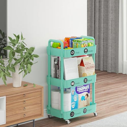 3 Tier Rolling Cart with Wheels, Utility Storage Carts,Green - color: Green, size: 3-Tier