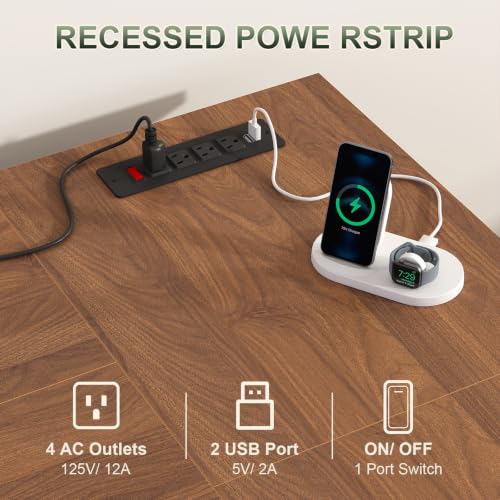 YOMILUVE Farmhouse L Shaped Standing Desk, 66 inch Corner Electric Standing Desk with Drawers ＆ Storage Shelves, Height Adjustable Computer Desk with Power Outlets for Home Office (Black and Brown) | Corner Electric Standing Desk with Drawers ＆ Storage Sh