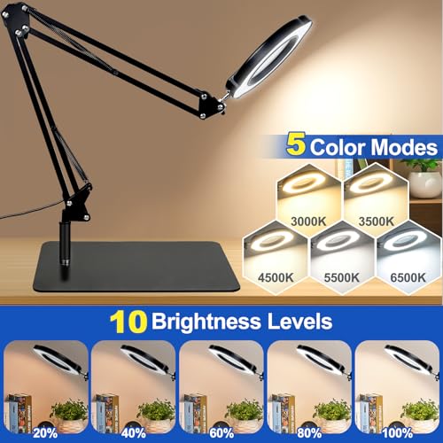 15X Magnifying Glass with Light and Stand, 2-in-1 Lighted Magnifying Desk Lamp Dimmable Magnifier Lamp with Light and Clamp Long Arm 84PCS LED Beads Real Glass Lens for Work Close Work Hobby - size: Stand & Clamp
