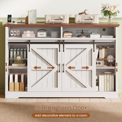 SEDETA 47.2" File Cabinet, 2 Drawers Filing Cabinets for Home Office fit Legal/Letter/A4 File, Farmhouse File Cabinet with Barn Door & Power Outlets, Printer Stand with Storage & LED Lights, White - color: White