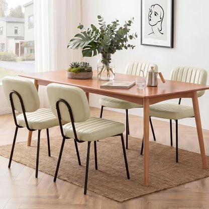 OLIXIS Dining Chairs Set of 4, Upholstered Kitchen Chairs, Beige White | Faux Leather Comfortable Cushion Seat, Metal Legs with Backrest, Mid-Century Modern, Easy Assembly, Dining Room Home - color: Beige White, size: 4 PCS