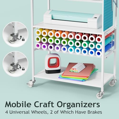 Homsorout Movable Heat Press Table with Drawer & Hooks, 23.6''×19.6'' - style: White