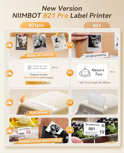 NIIMBOT B21 Pro Label Maker, 300DPI Support Red-Black Printing, White | Thermal Label Printer for Home Organization, Craft, Photo Print, Study Graphics, Scrapbook, Come with 1 Roll 50*30mm Tapes - color: White