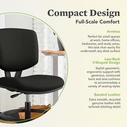 HON Volt Ergonomic Office Stool, Armless, Office Desk Computer Chair, Black - color: Leather Back - Stool